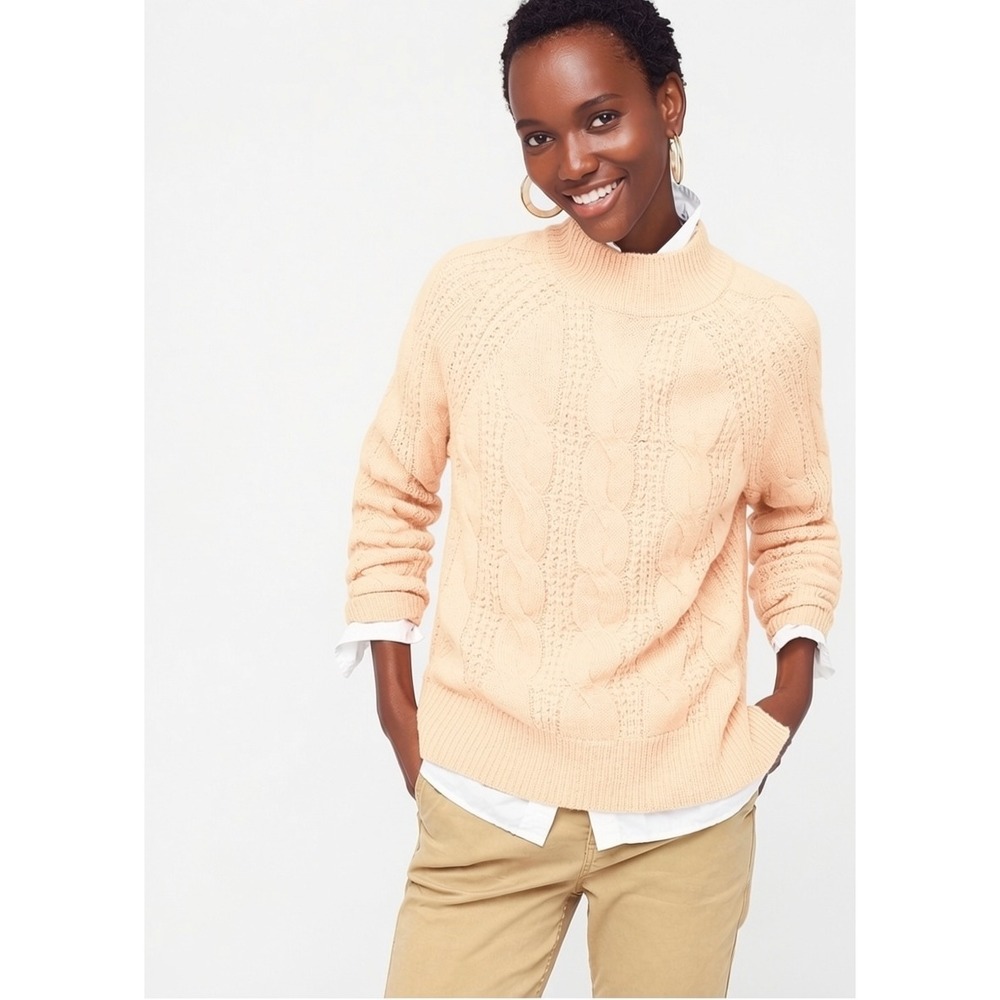 J.Crew | Mockneck Cable-Knit Sweater‎ S Cream Alpaca Blend Raglan Sleeve AE011